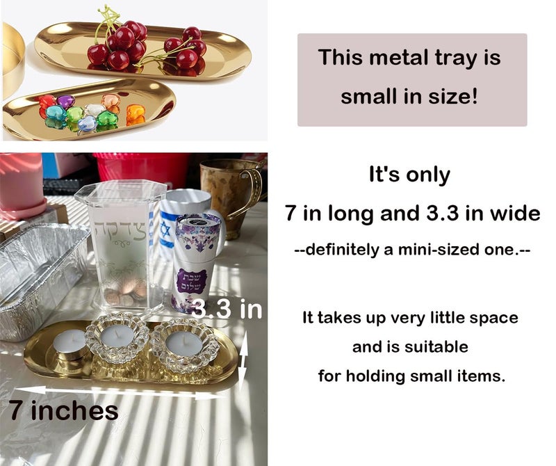 Fermus Stainless Steel Decorative Tray, Set of 2, 7 Inch Long, Jewelry Dish Cosmetics Organizer Bathroom Clutter Serving Platter Small Storage Tray, Oval, Gold - Image 5